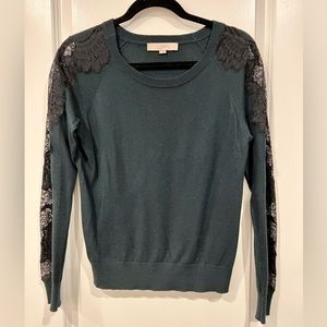Loft Forest Green Sweater with Lace Arms